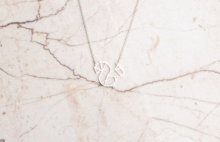 Squirrel Silver Origami Geometric Necklace