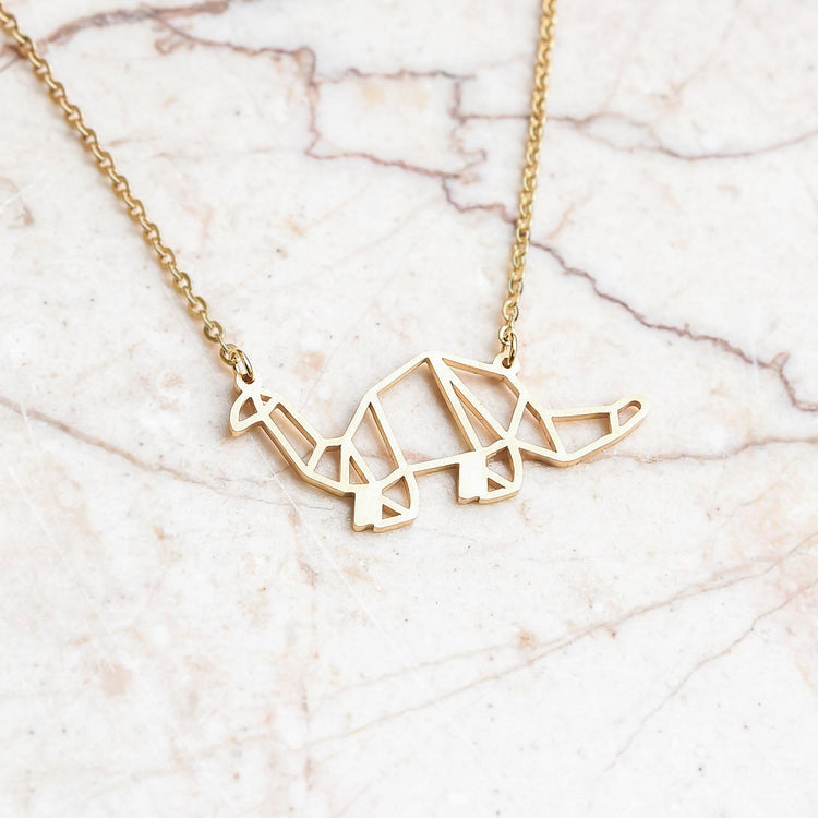 Dinosaur Gold Origami Geometric Necklace