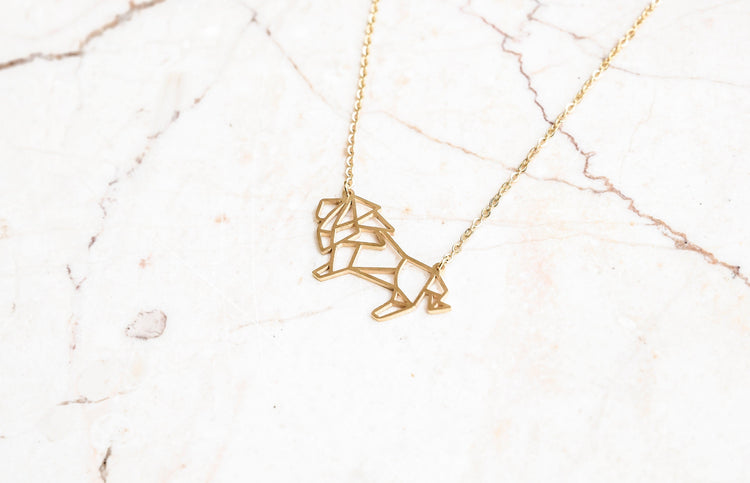 Lion Gold Origami Geometric Necklace