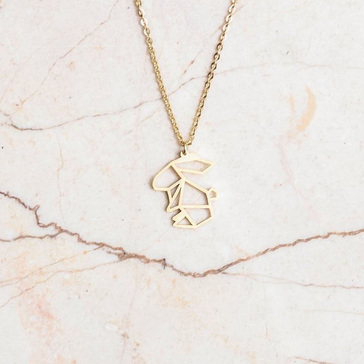 Rabbit Gold Origami Geometric Necklace