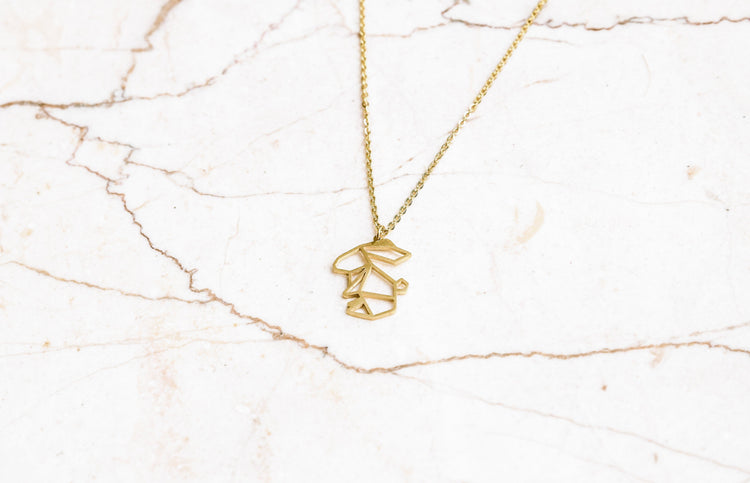 Rabbit Gold Origami Geometric Necklace