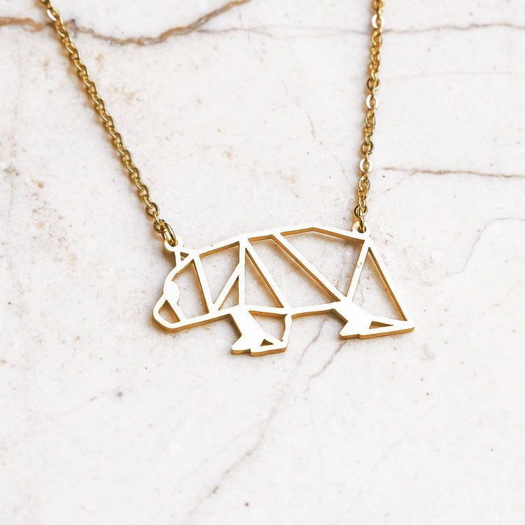 Bear Gold Origami Geometric Necklace