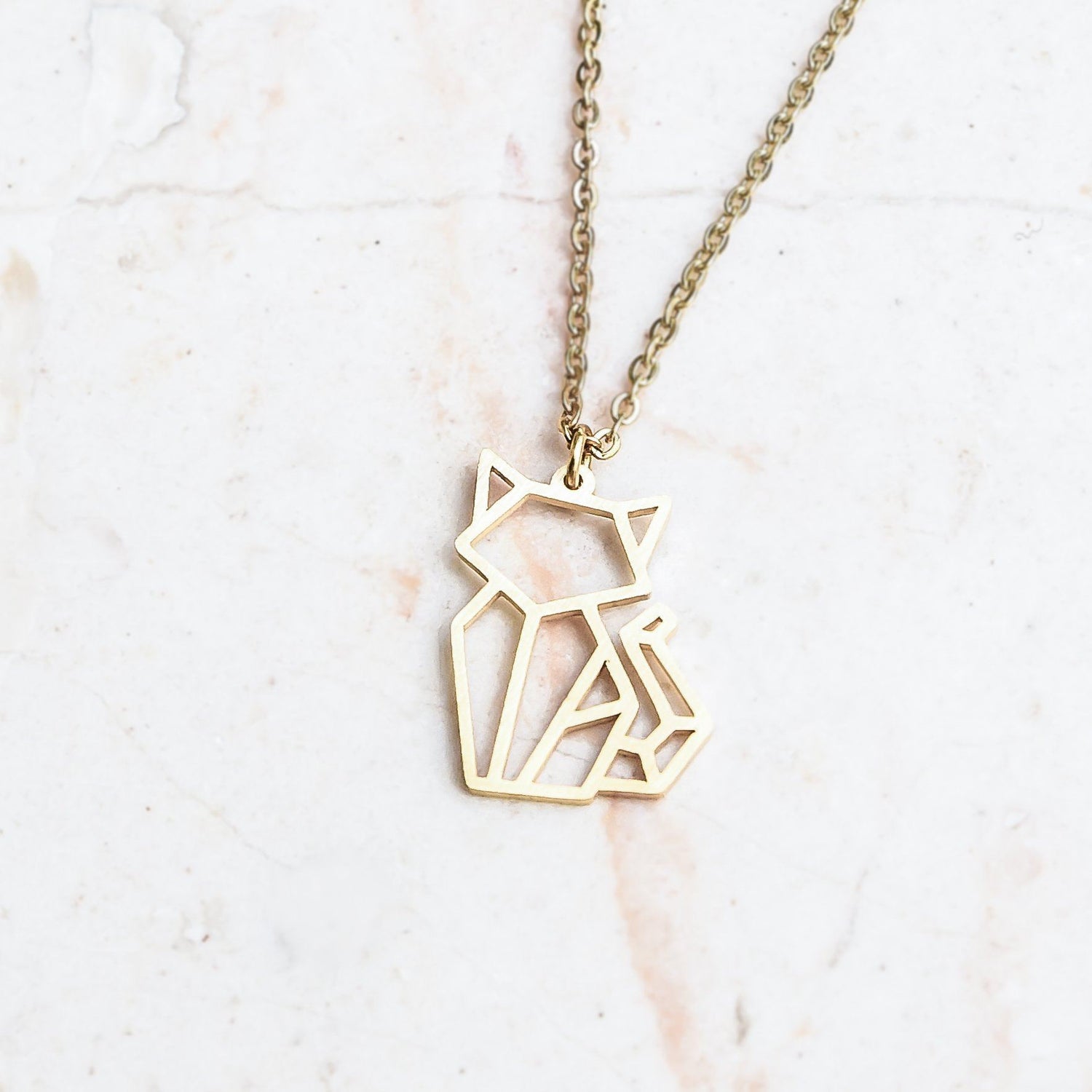 Cat Gold Origami Geometric Necklace