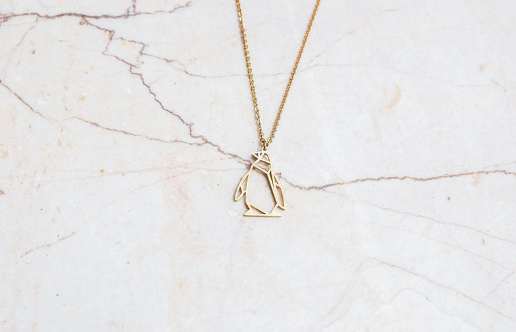 Penguin Gold Origami Geometric Necklace