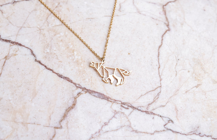 Wolf Gold Origami Geometric Necklace