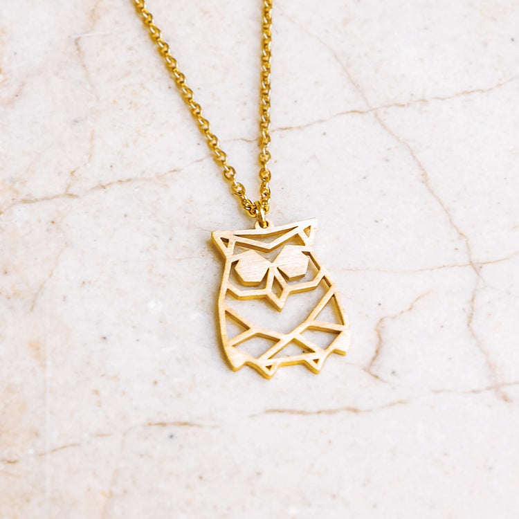 Owl Gold Origami Geometric Necklace