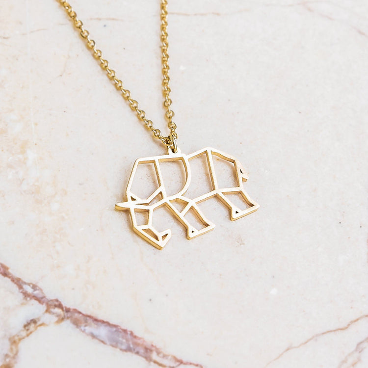 Elephant Gold Origami Geometric Necklace