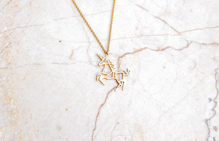 Unicorn Gold Origami Geometric Necklace