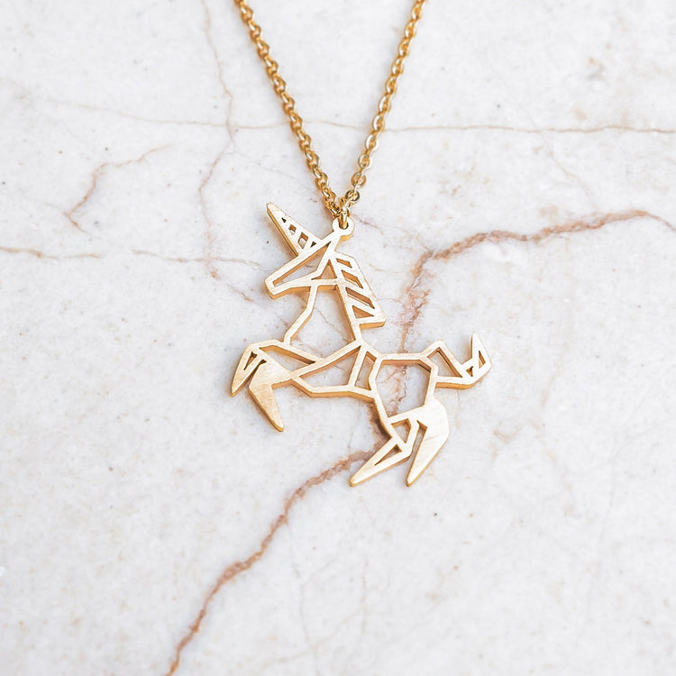 Unicorn Gold Origami Geometric Necklace