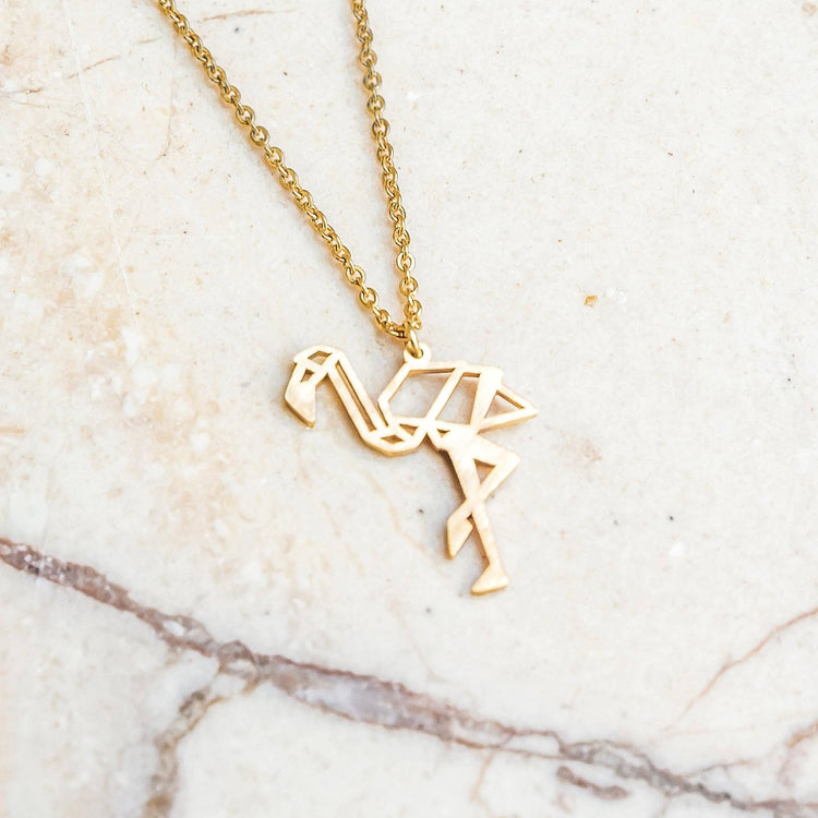 Flamingo Gold Origami Geometric Necklace