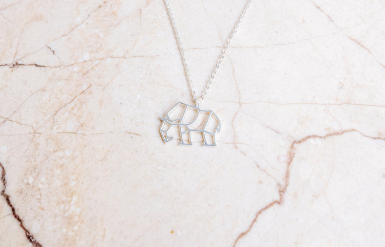 Elephant Silver Origami Geometric Necklace