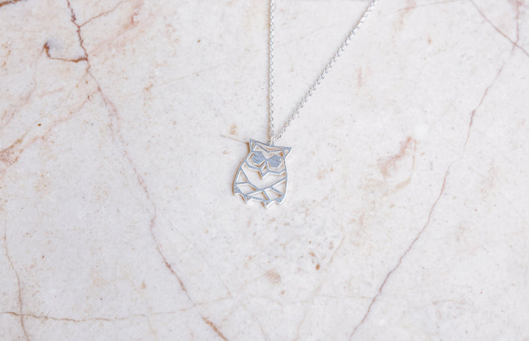 Owl Silver Origami Geometric Necklace