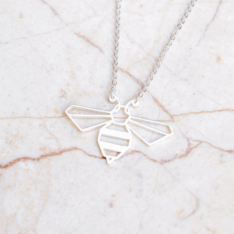 Bee Silver Origami Geometric Necklace