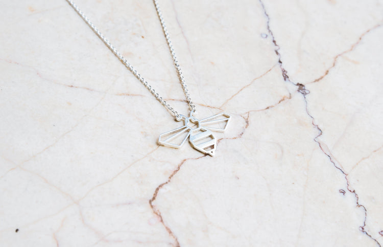 Bee Silver Origami Geometric Necklace