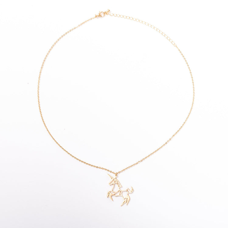 Unicorn Gold Origami Geometric Necklace