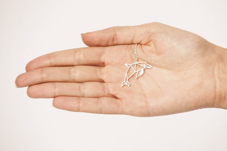 Dolphin Silver Origami Geometric Necklace