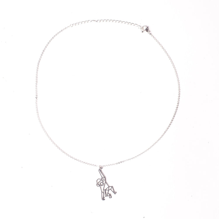 Monkey Silver Origami Geometric Necklace