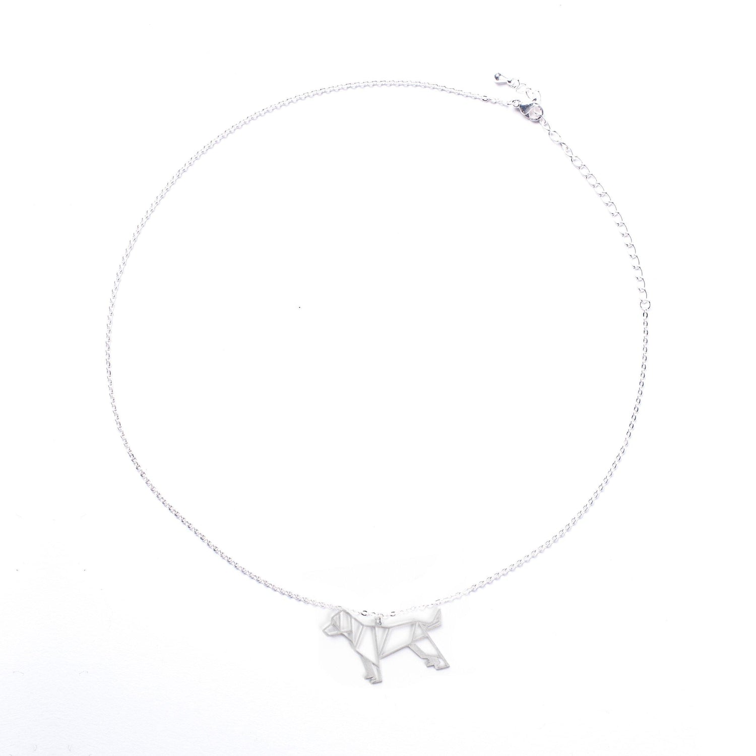 Dog Silver Origami Geometric Necklace