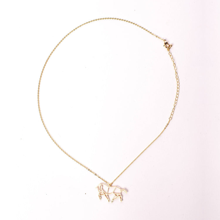 Horse Gold Origami Geometric Necklace