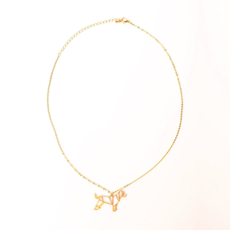 Dog Gold Origami Geometric Necklace