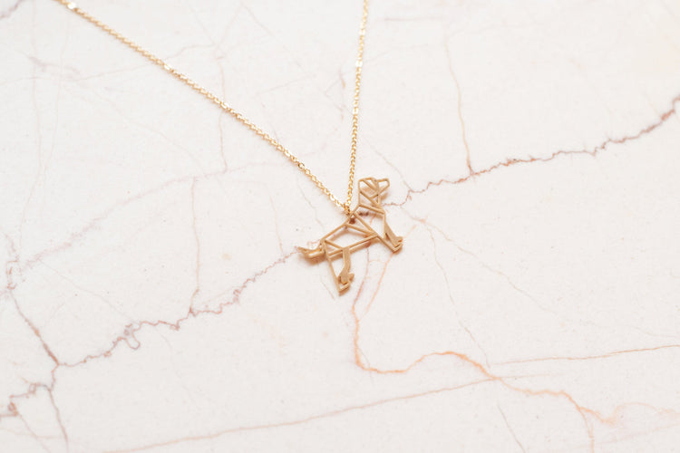 Dog Gold Origami Geometric Necklace