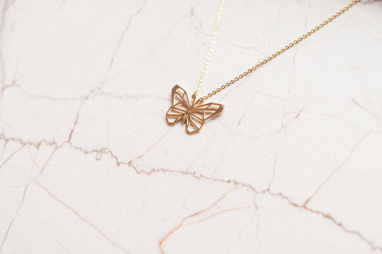 Butterfly Gold Origami Geometric Necklace