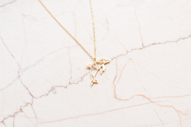 Dolphin Gold Origami Geometric Necklace