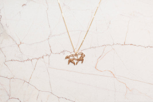 Horse Gold Origami Geometric Necklace
