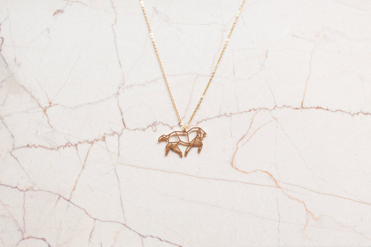 Horse Gold Origami Geometric Necklace