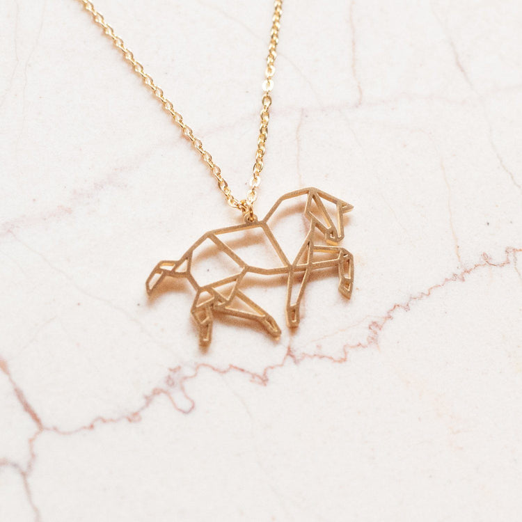 Horse Gold Origami Geometric Necklace