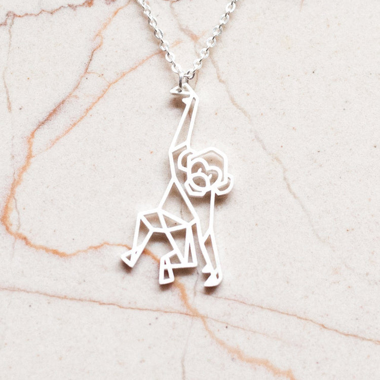 Monkey Silver Origami Geometric Necklace