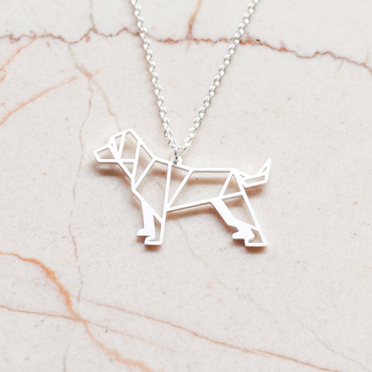 Dog Silver Origami Geometric Necklace