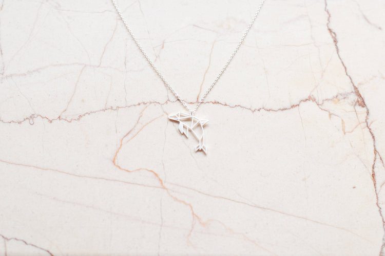 Dolphin Silver Origami Geometric Necklace