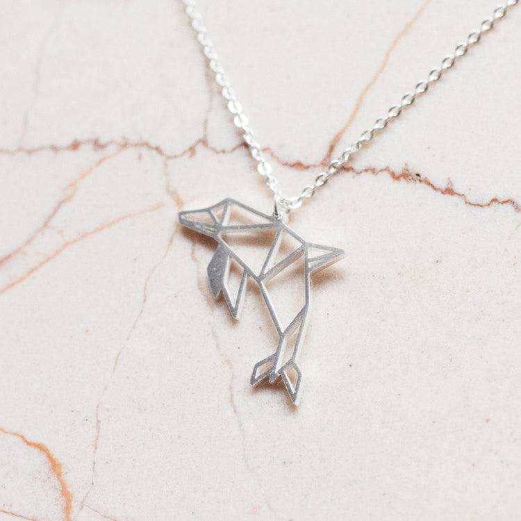 Dolphin Silver Origami Geometric Necklace