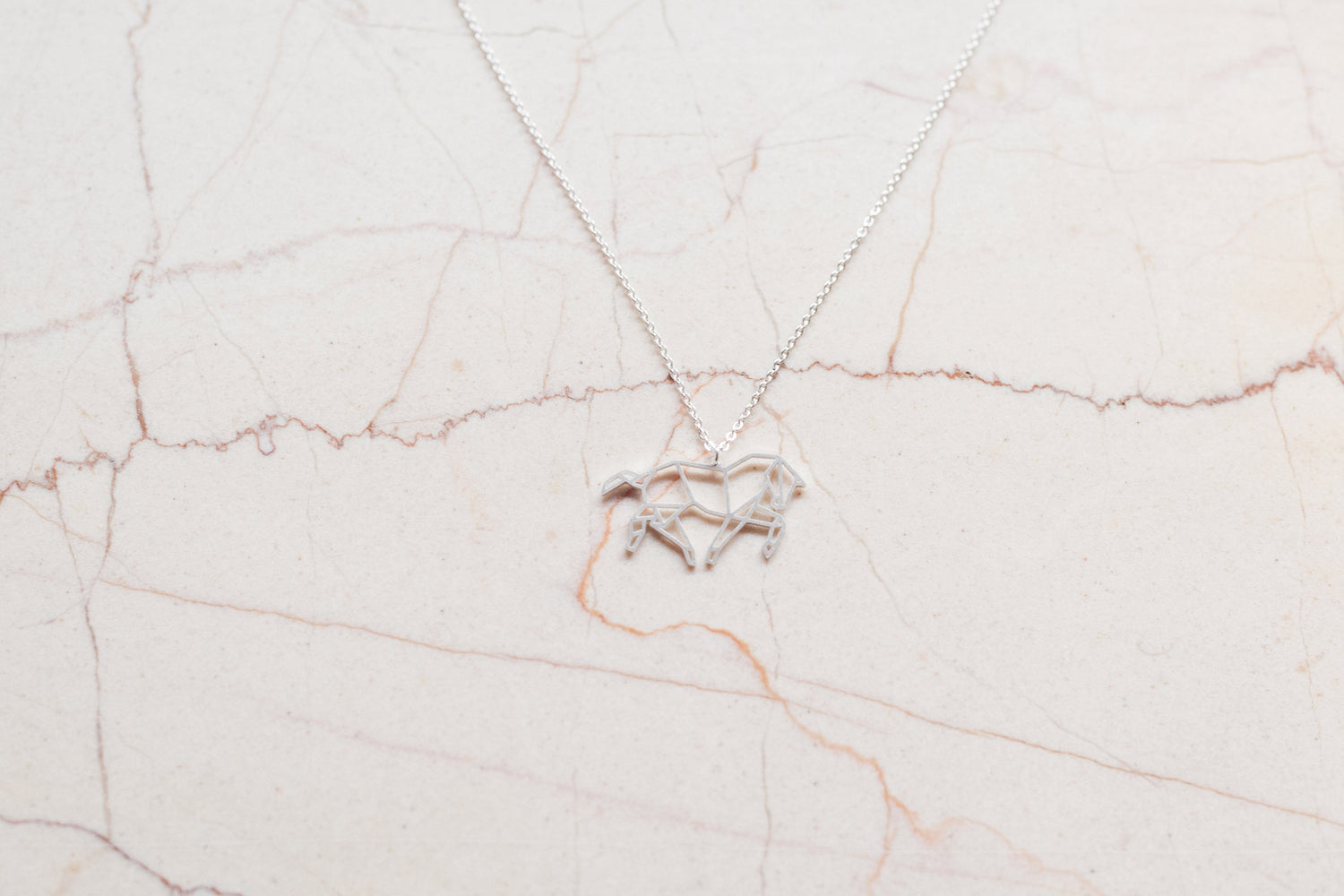 Horse Silver Origami Geometric Necklace