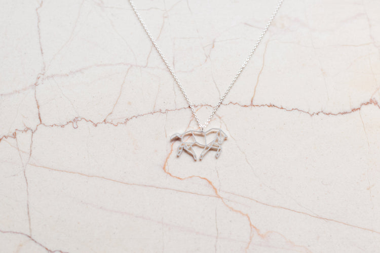 Horse Silver Origami Geometric Necklace