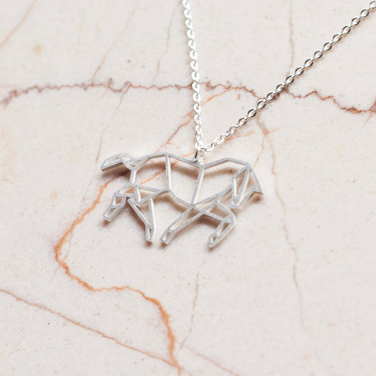 Horse Silver Origami Geometric Necklace