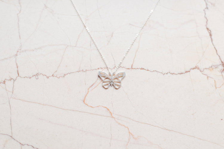 Butterfly Silver Origami Geometric Necklace