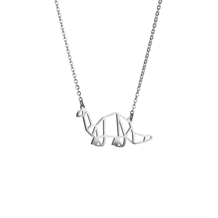 Dinosaur Silver Origami Geometric Necklace