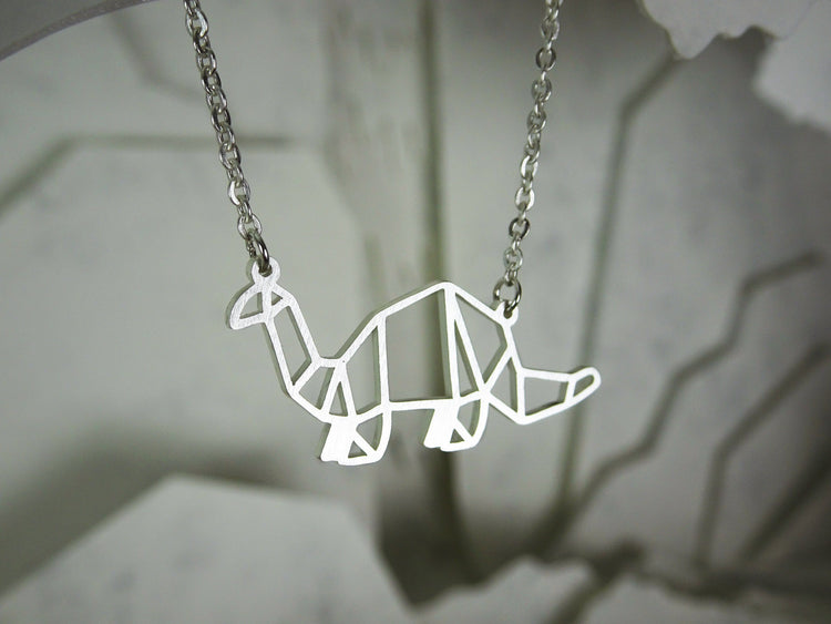 Dinosaur Silver Origami Geometric Necklace