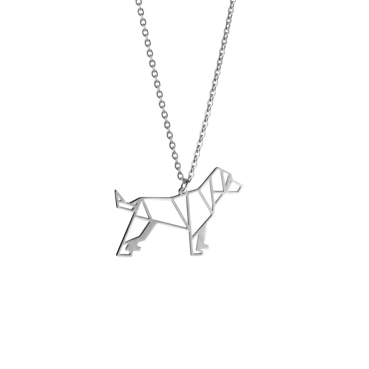 Dog Silver Origami Geometric Necklace