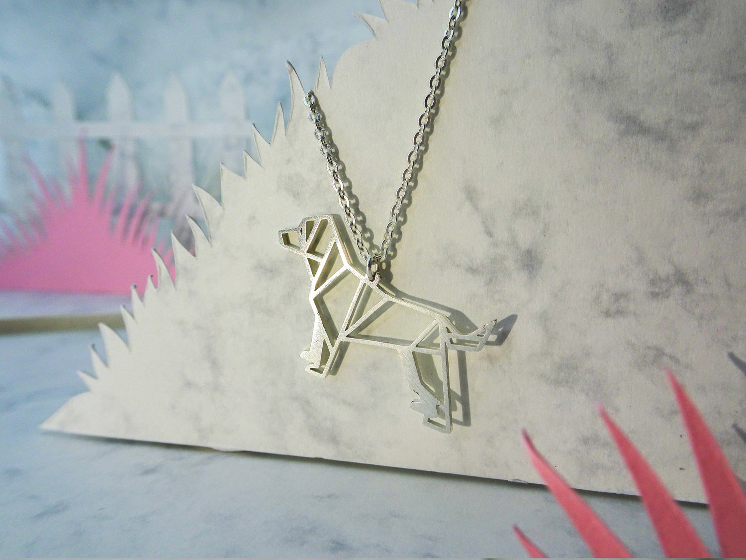Dog Silver Origami Animal Necklace