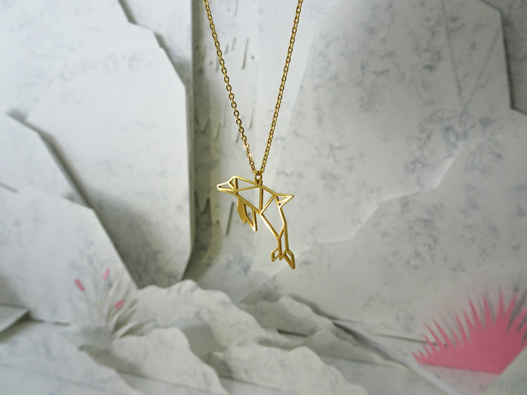 Dolphin Gold Origami Animal Necklace