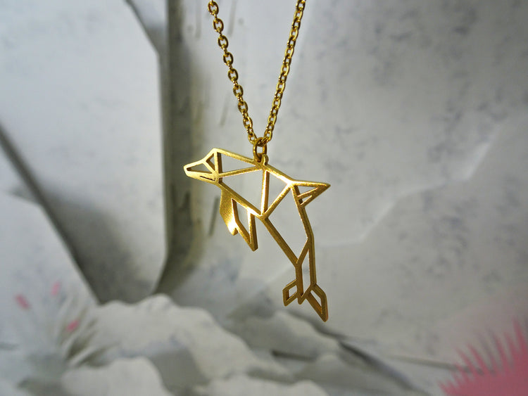Dolphin Gold Origami Animal Necklace