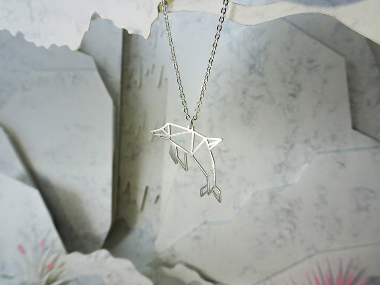 Dolphin Silver Origami Animal Necklace