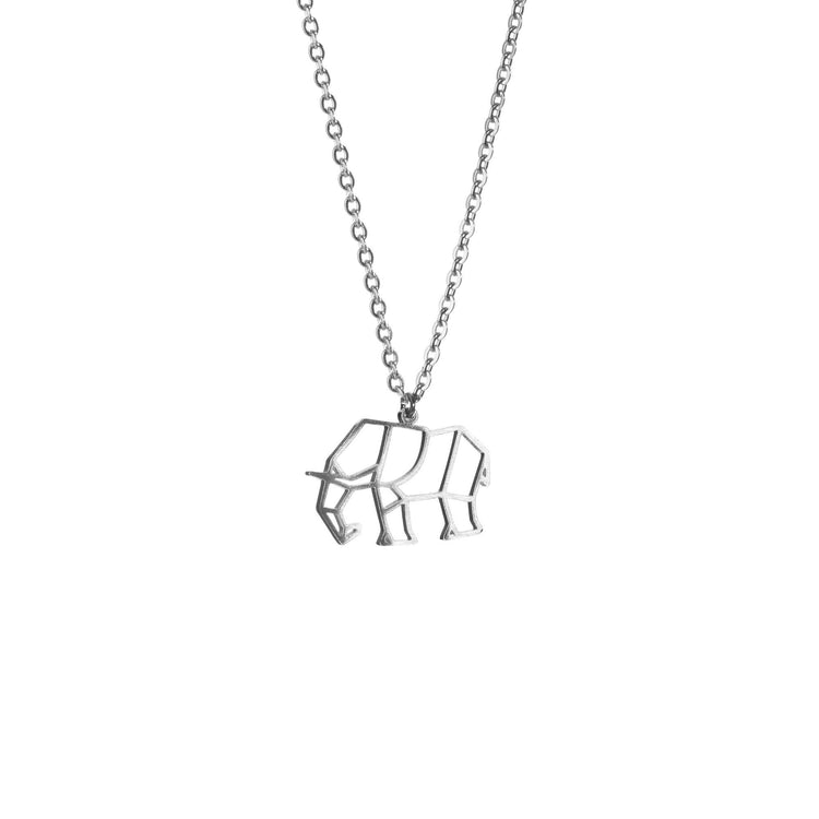 Elephant Silver Origami Geometric Necklace