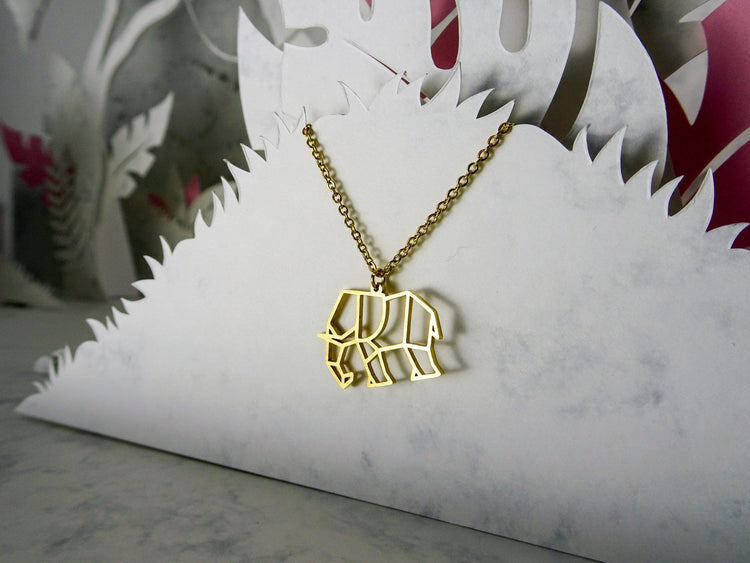 Elephant Gold Origami Geometric Necklace