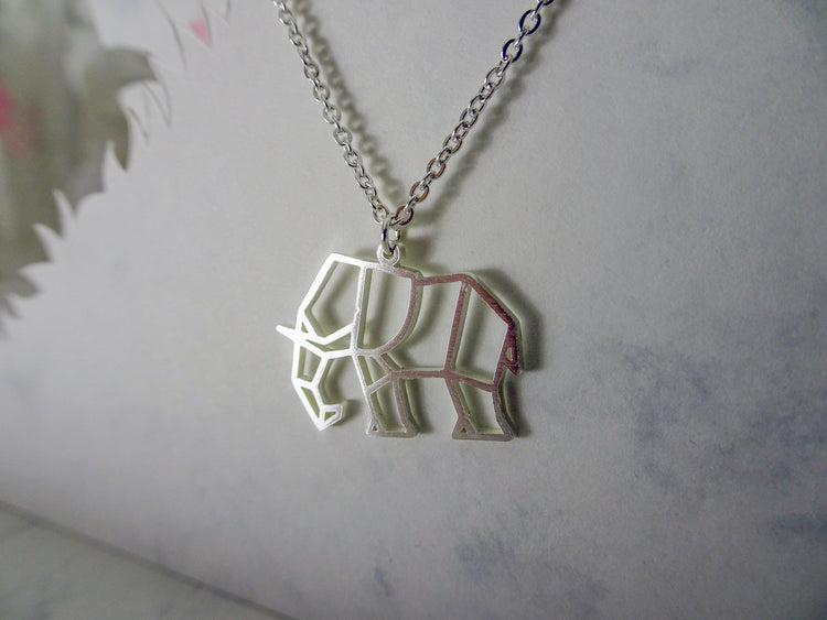 Elephant Silver Origami Geometric Necklace