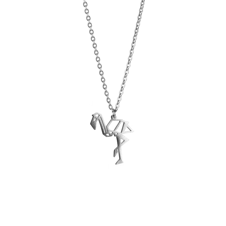 Flamingo Silver Origami Geometric Necklace