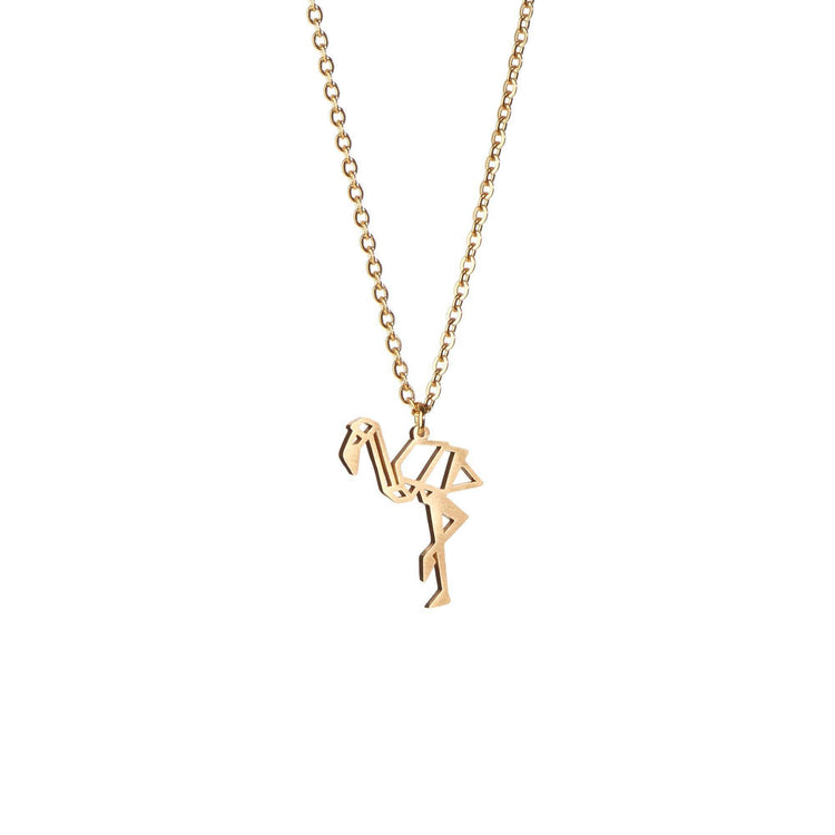 Flamingo Gold Origami Geometric Necklace